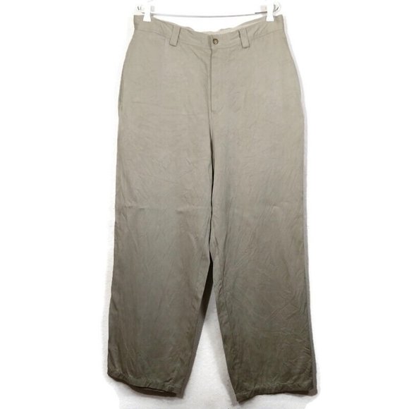 Tommy Bahama Men's Dress Pants 100% Silk Straight Leg Beige Tag 36 Fit 35"X30" - Picture 1 of 7
